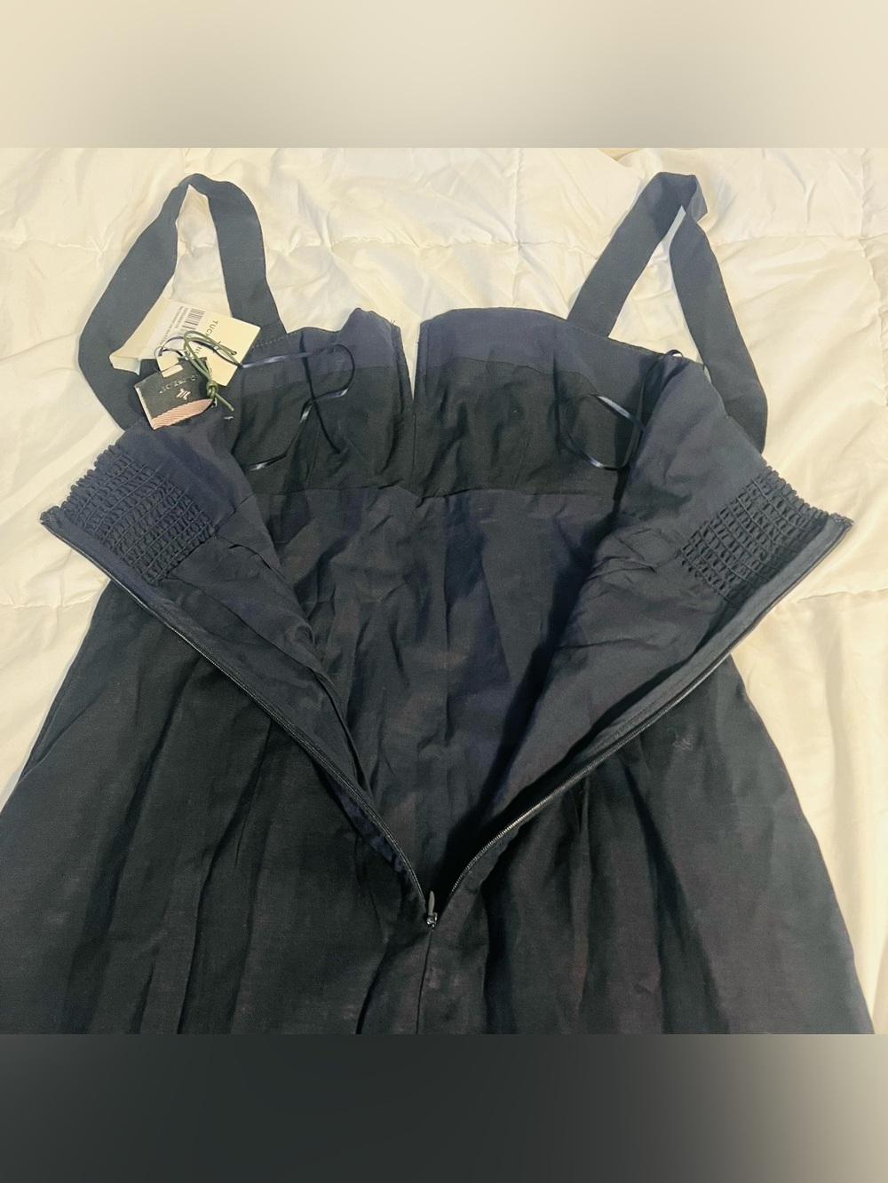 Tuckernuck Navy Embroidered Linen Alma Midi Dress with Cutout Hem (s) - Picture 7 of 11